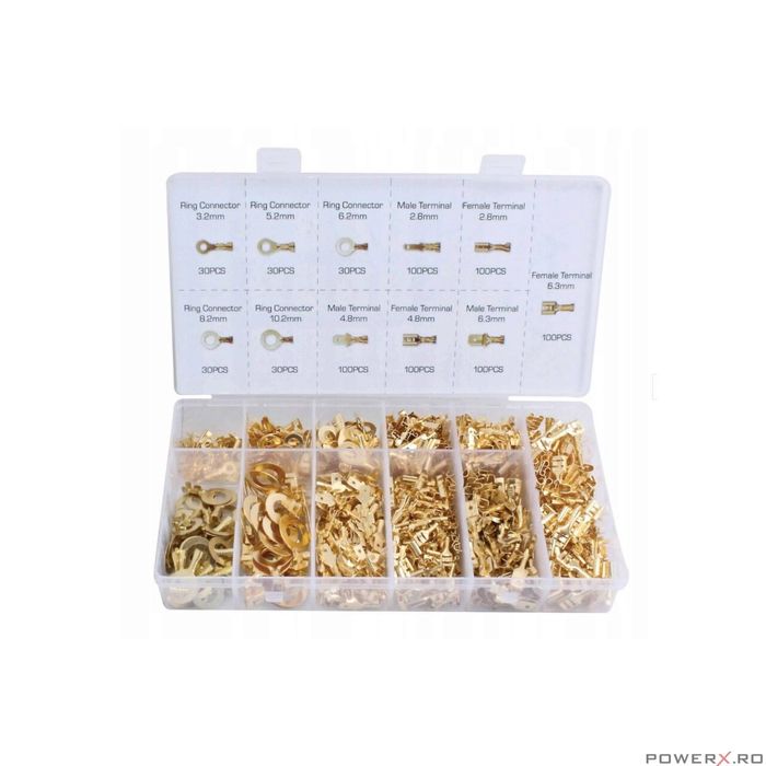 Set papuci conectori electrici, 750 piese, neizolati, Asta