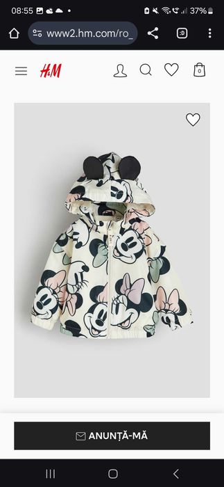 Jacheta H&M cu gluga, antivânt, Minnie mouse, marimea 74