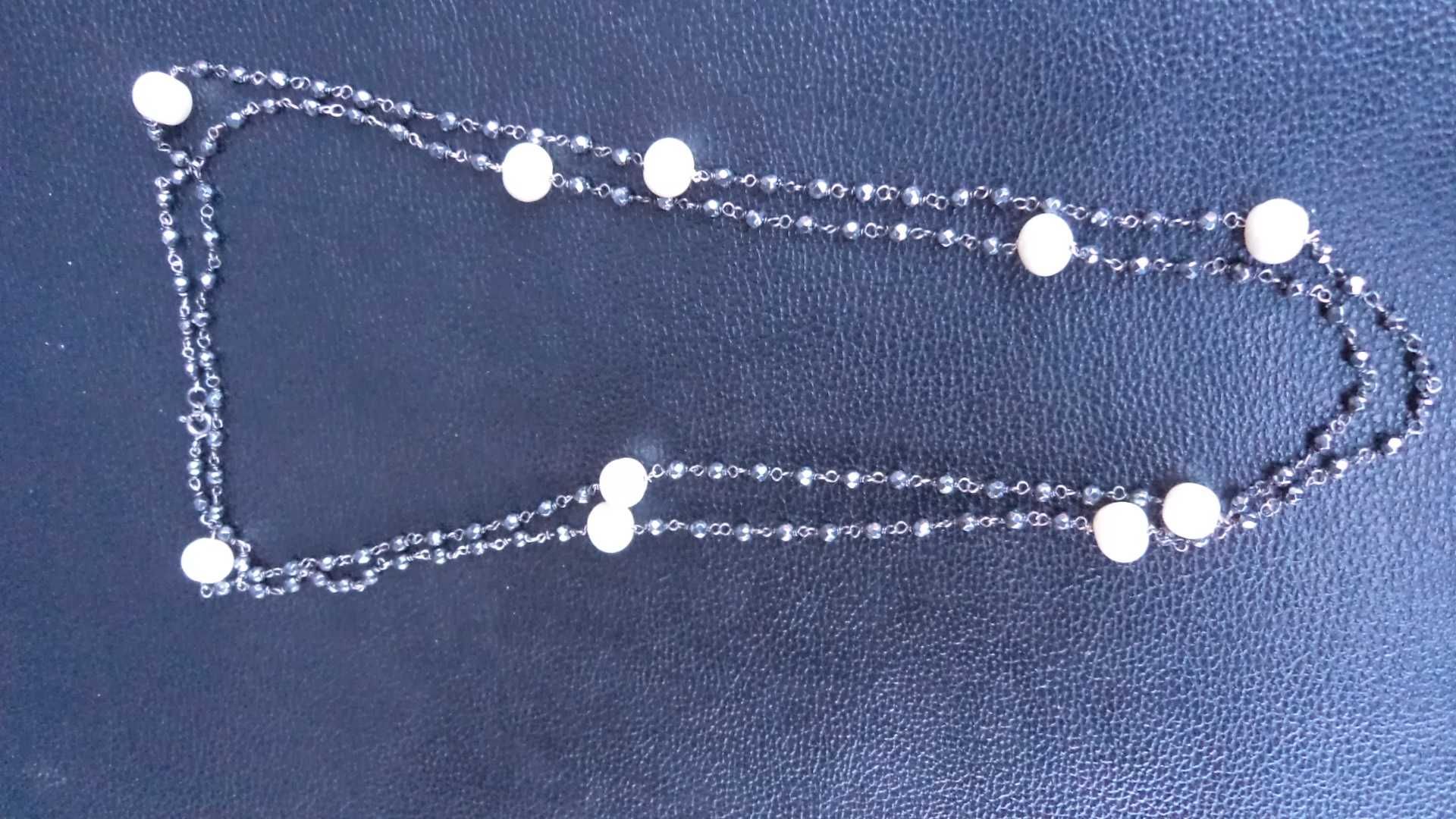 Сребърен старинен винтидж гердан Флоренция с перли и хематити