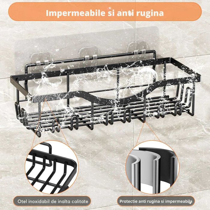 Etajera pentru baie si dus, din otel inoxidabil. 7 piese