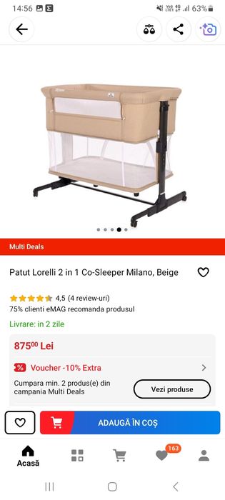 Vând Pătuț Lorelli 2 in 1 Co-Sleeper Milano, Beige