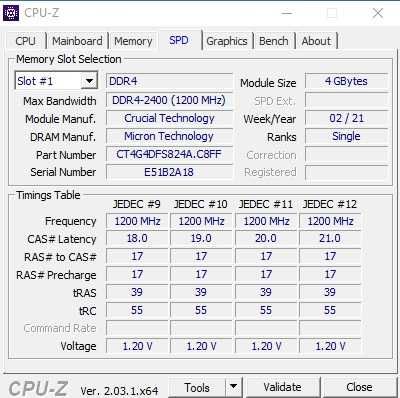 DDR4 2400MHz Crucial 1x 4GB ram / рам памет