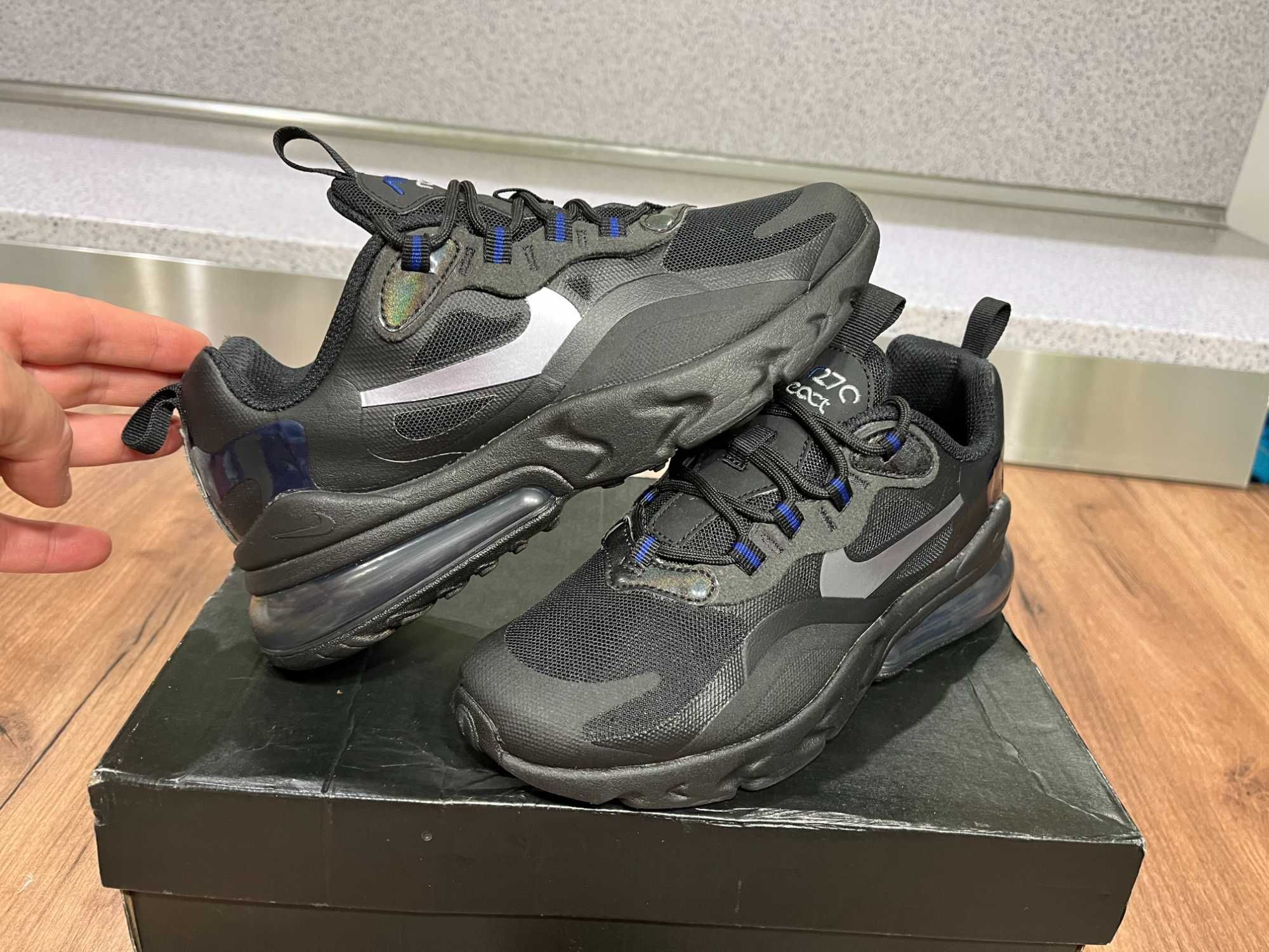 ОРИГИНАЛНИ *** Nike Air Max 270 React / Black Royal Blue Grey Metallic