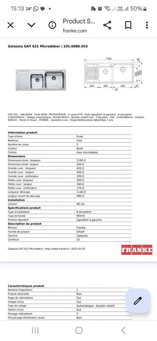 Chiuveta inox microdekor Franke Galassia 2 cuve și picurator