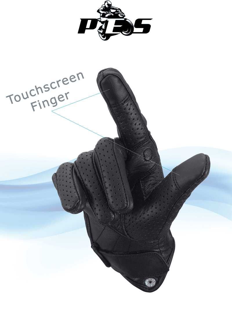 Manuși Moto din Piele Perforată cu Protecție Carbon, PES, Negru