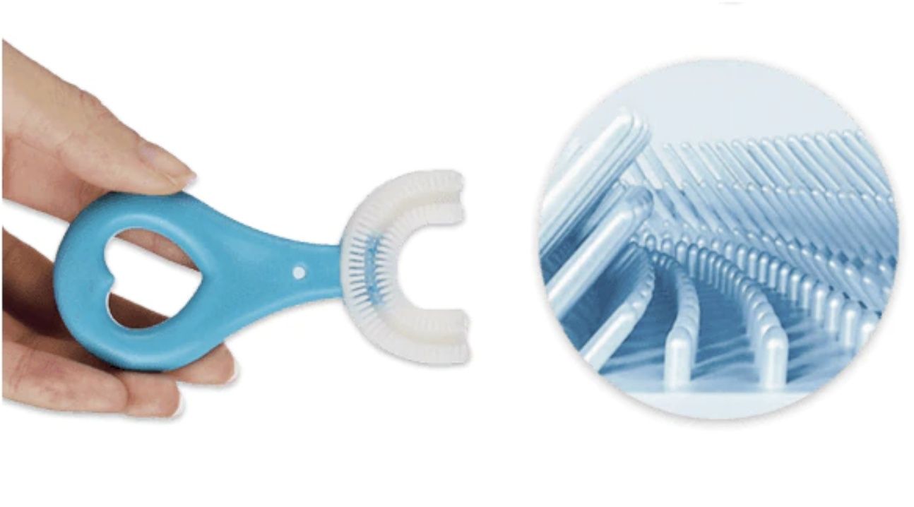 Иновативна четка за зъби за деца, С U Образна Форма, Ергономична, Синя
