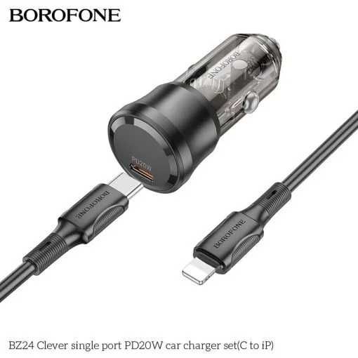 Incarcator auto Borofone BZ24 PD 20W set cu cablu Type-C la lightning