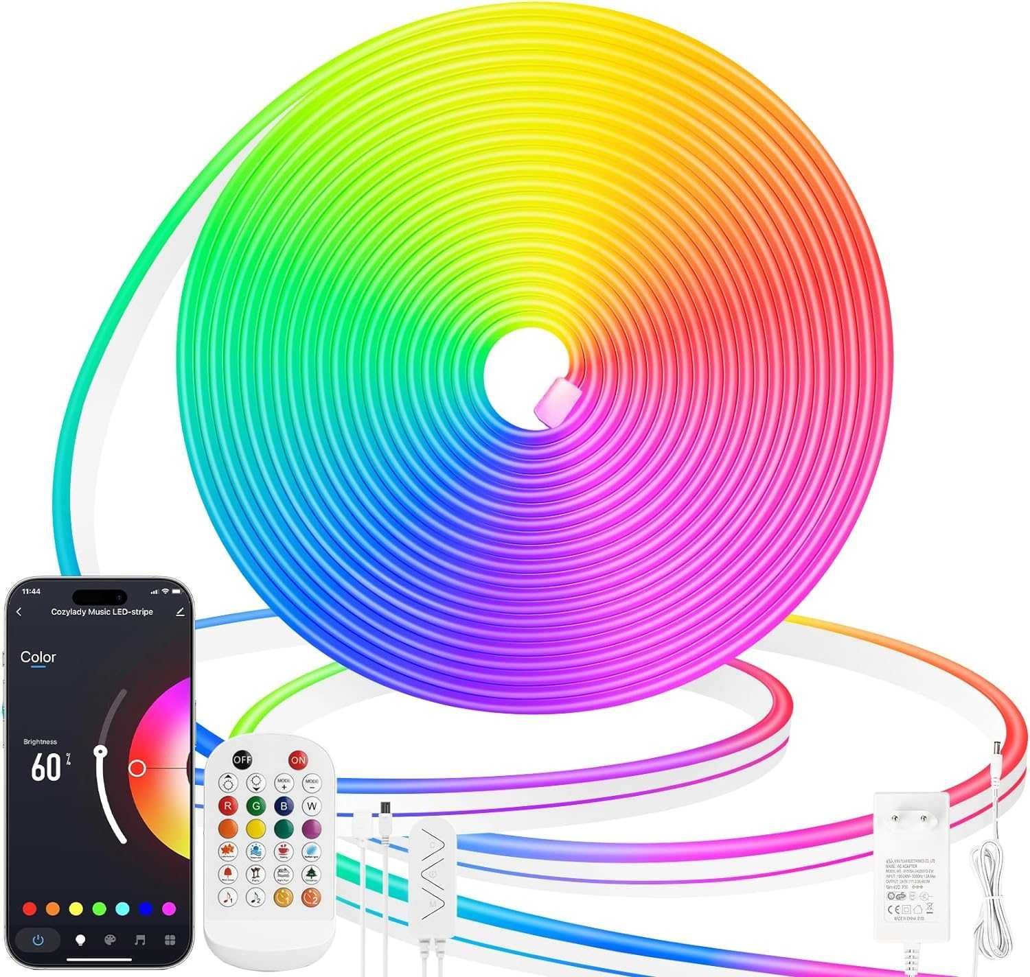 НОВА! Гъвкава LED неонова лента 5M RGB, Bluetooth, 12V
