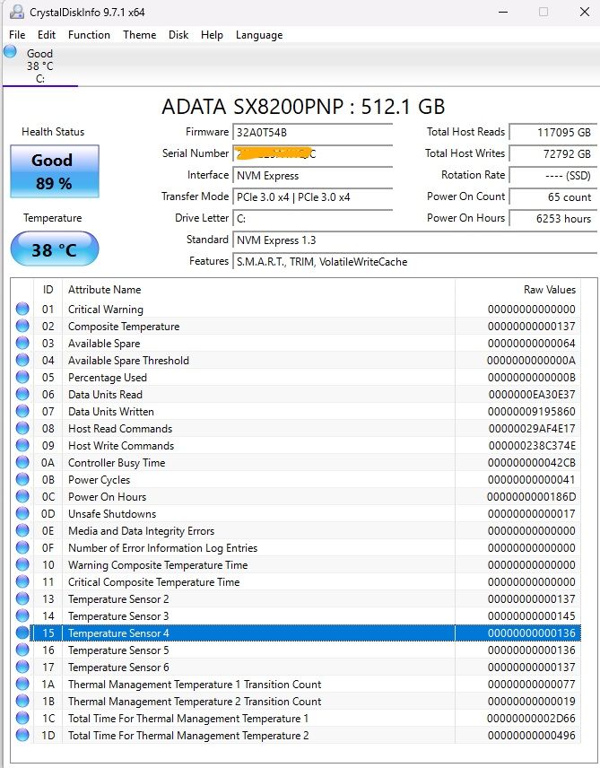 Adata XPG SX8200 PRO 512GB SSD NVME диск