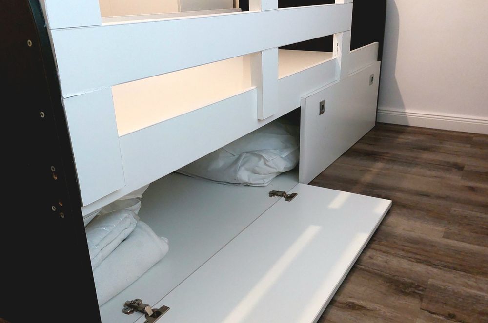 Pat pentru copii 80 x 190 cm, cu somieră și sp. depozitare, alb/wenghe