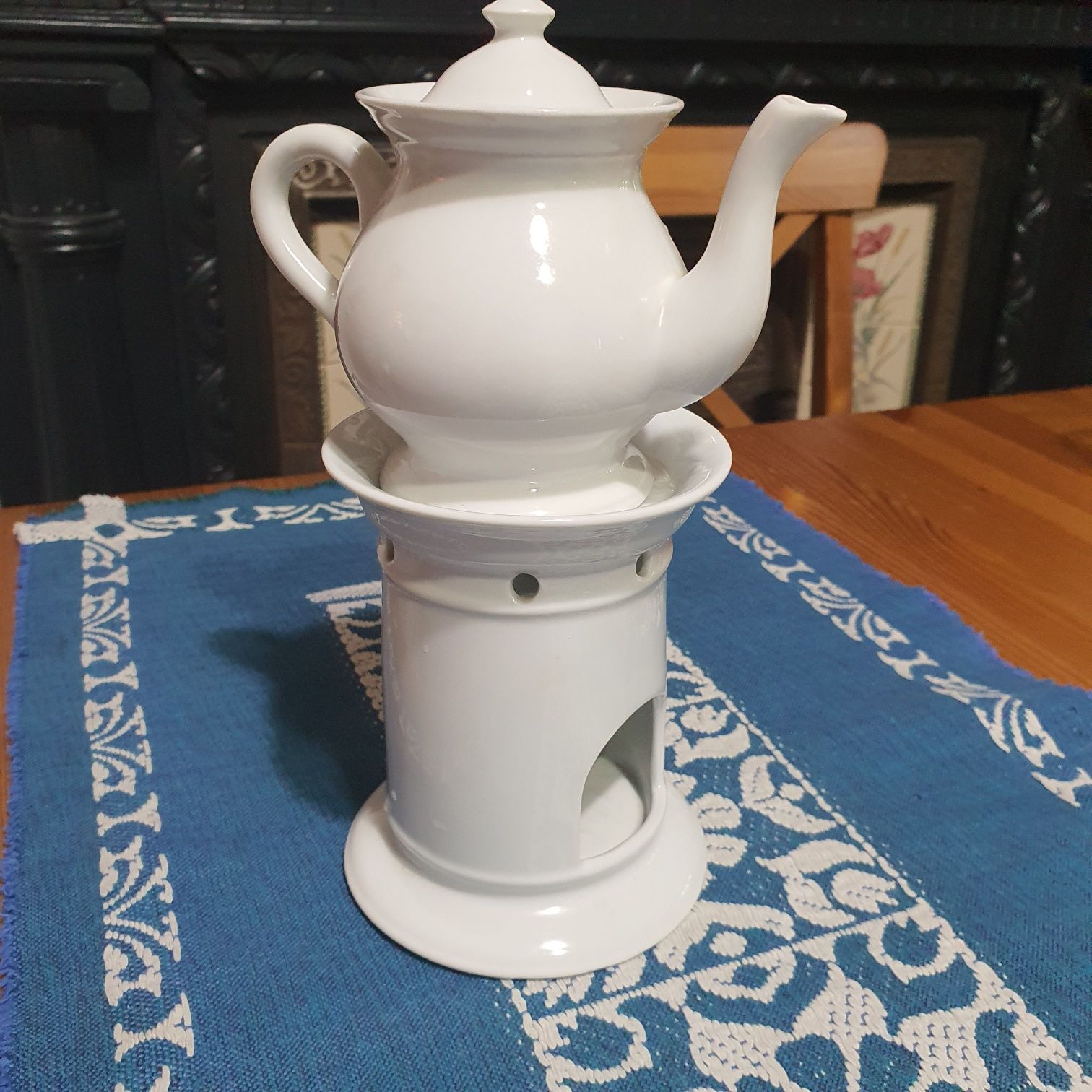 Ceainic Limoges cu încălzitor, difuzor, aromaterapie porțelan alb