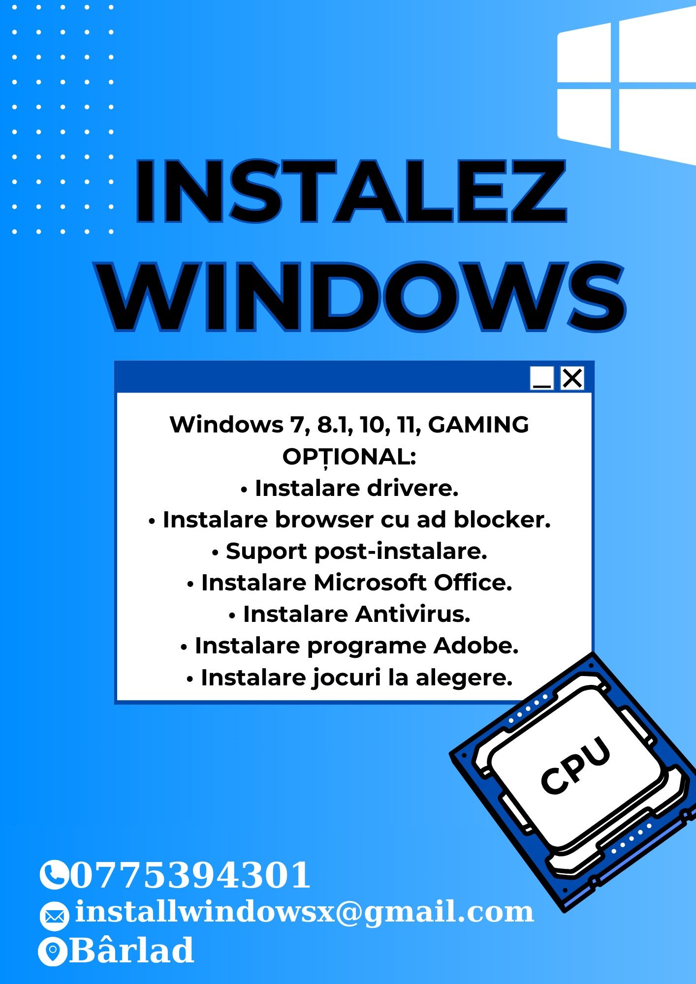 Instalez windows barlad | Mentenanță PC