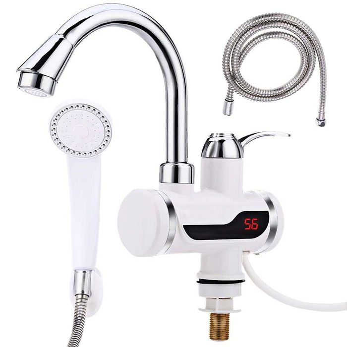 Вертикален нагревател за чешма БОЙЛЕР + Душ слушалка ЗА ПЛОТ