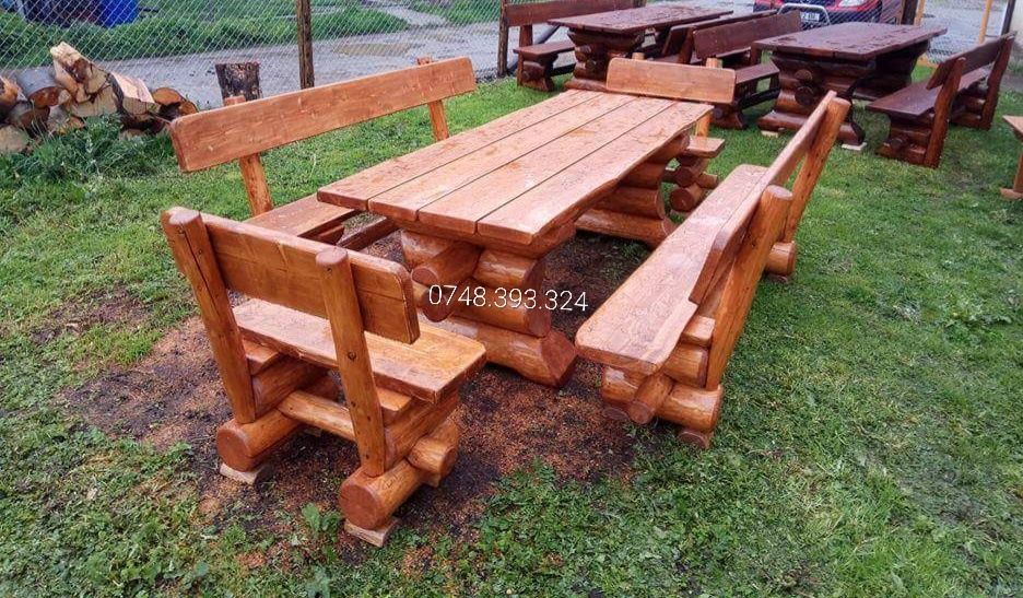 Masa cu bănci  scaune  lemn  masiv  terasa  foișor