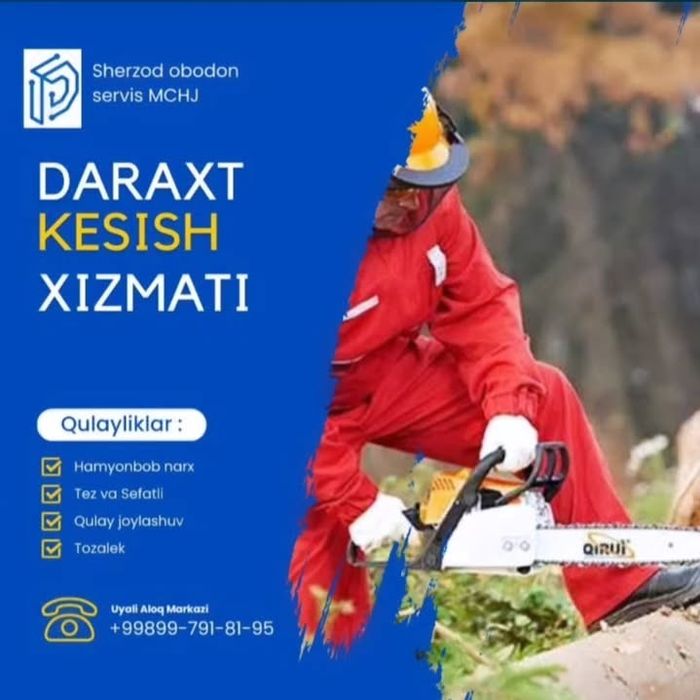 Дарахт кесиш хизмати обрезка деревя спил деревя бензапела услуг daraxt