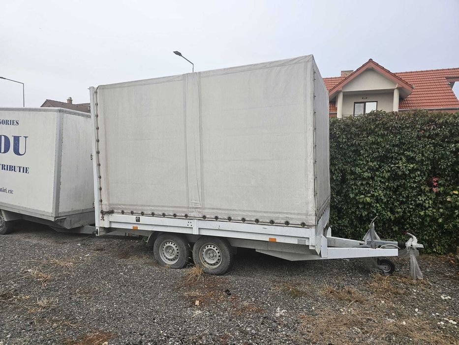 Vand Remorca Pancar 2 axe, 2 usi an spate+prelata. XXL