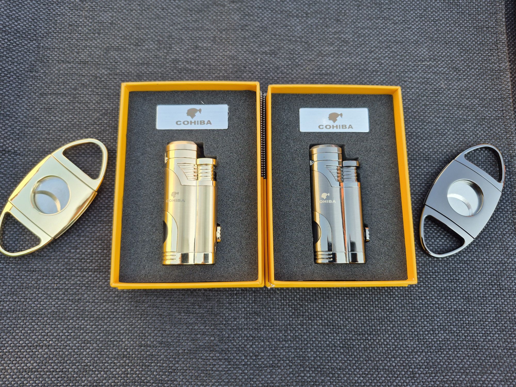 Луксозна запалка за пури COHIBA с подарък резачка,два цвята