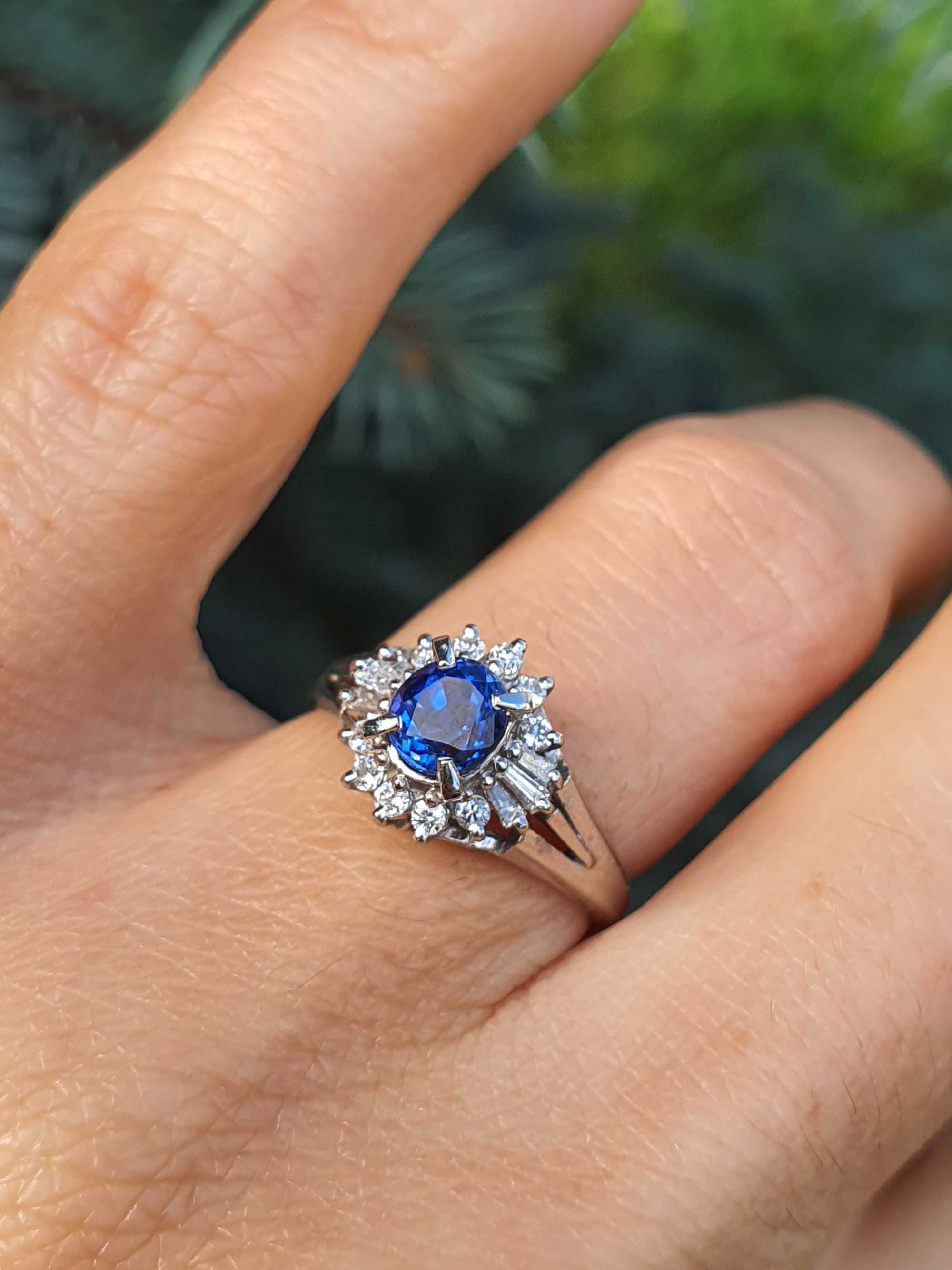 Inel Platina cu Safir Albastru si Diamante Naturale