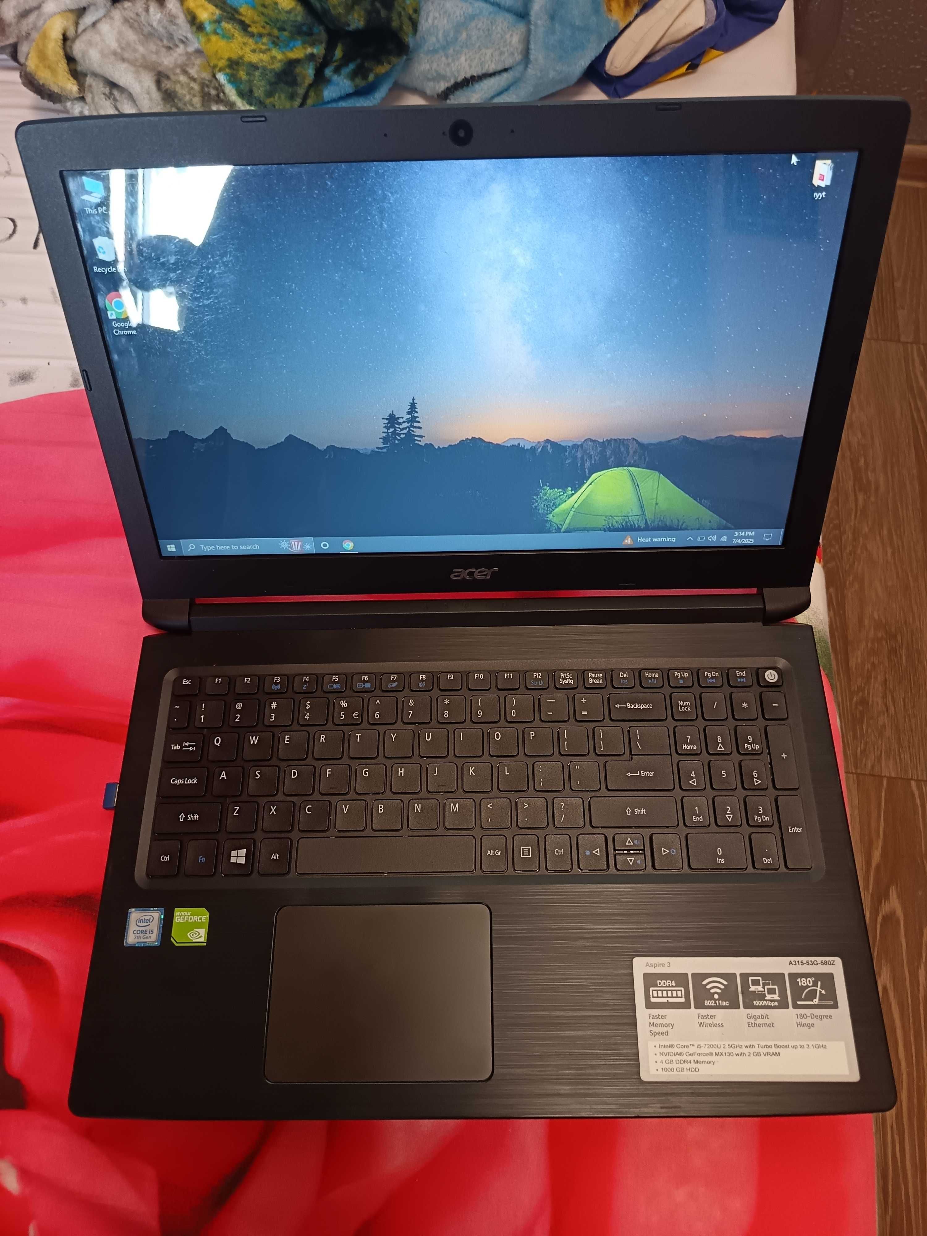 Laptop Acer Aspire i5 7200u, Video MX 130 2GB GDDR5