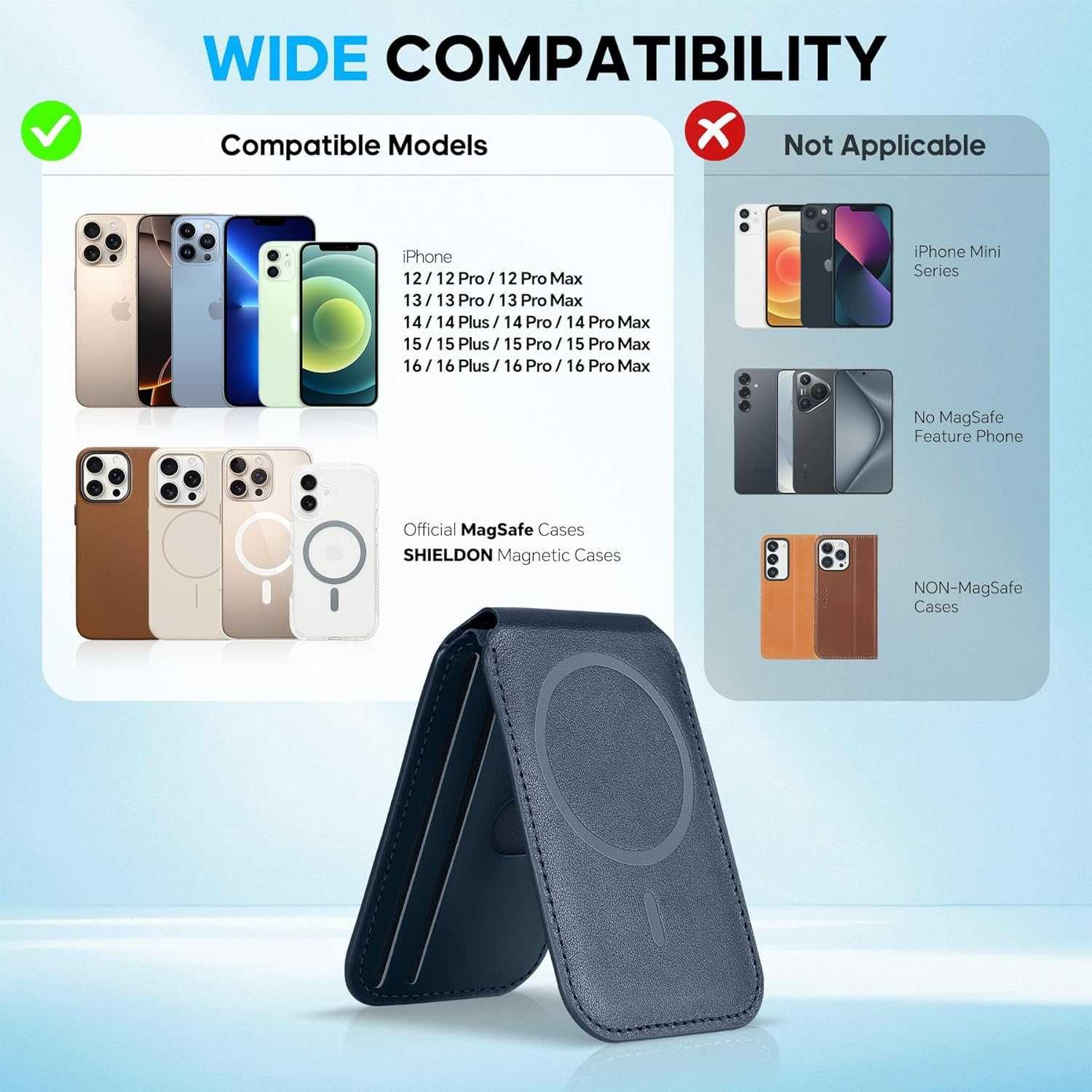 SHIELDON поставка - портфейл MagSafe за iPhone,RFID блокиране-тъмносин