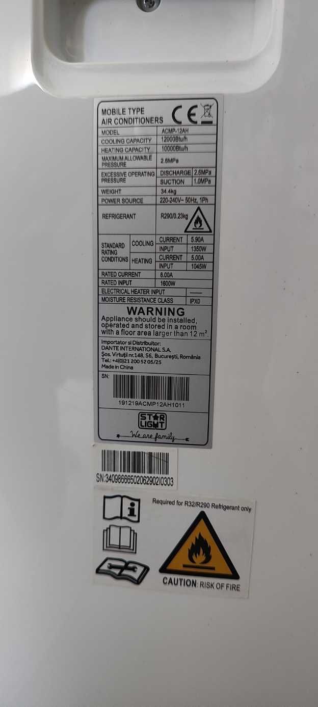 Aparat de Aer Condiționat Portabil Star Light 12000 BTU - Ca Nou