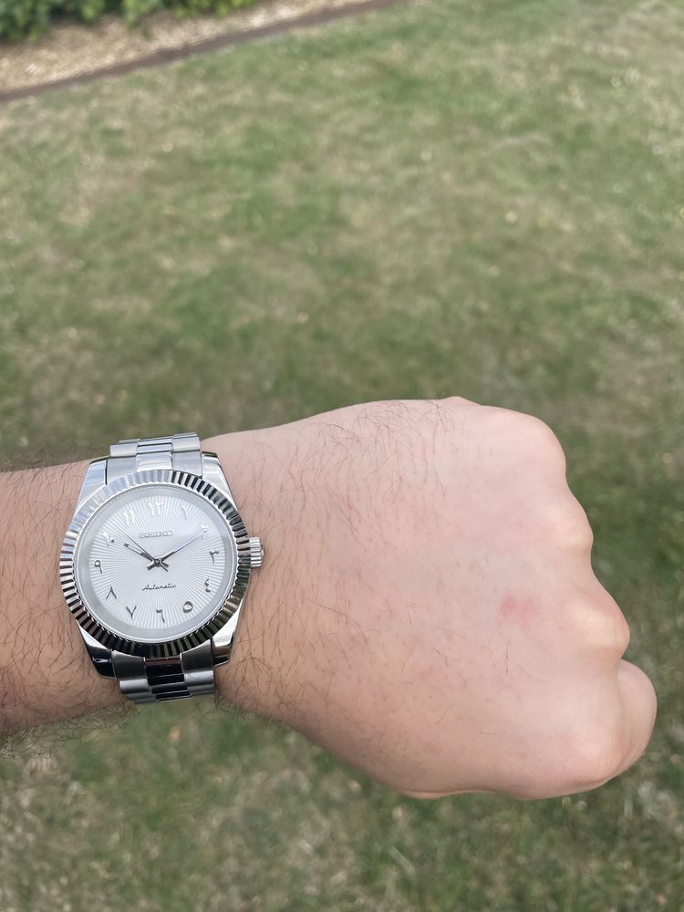 Seiko mod Date Just White Arabic Dial 3D