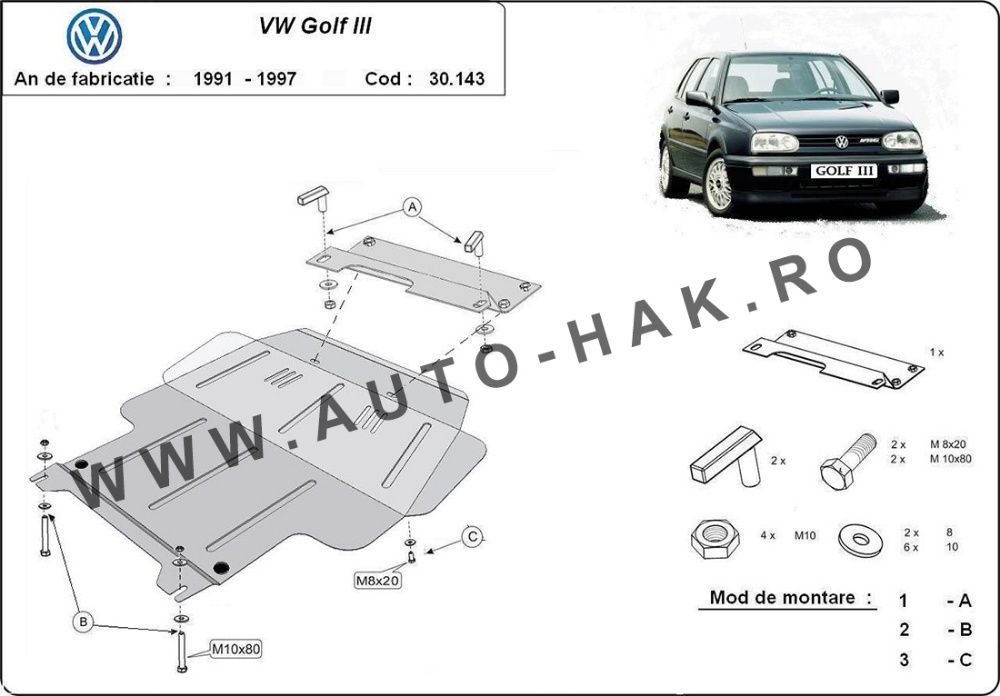 Scut motor metalic VW Golf 3 1991-1998