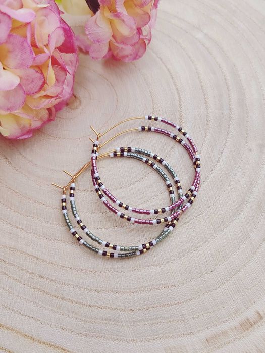 Ръчно изработени обеци халки - Неръждаема стомана и Японски мъниста