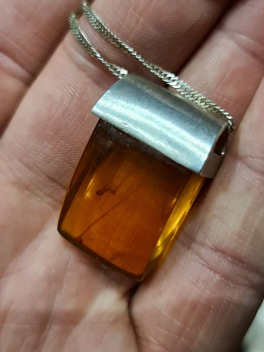 Lant argint vintage 925 Italy, pandantiv chihlimbar natural superb