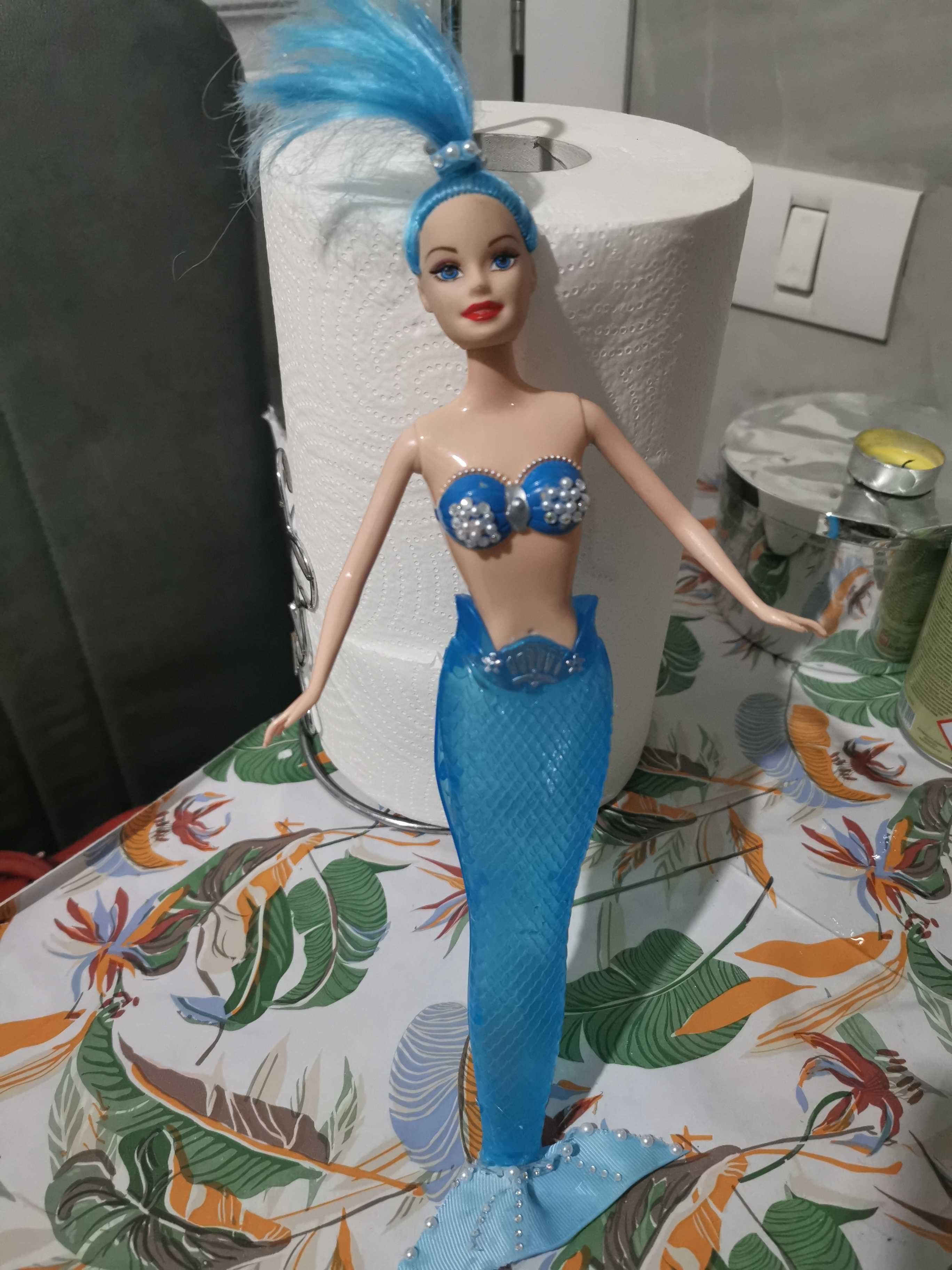 Sirena păpușă Barbie albastra cu perle și strasuri
