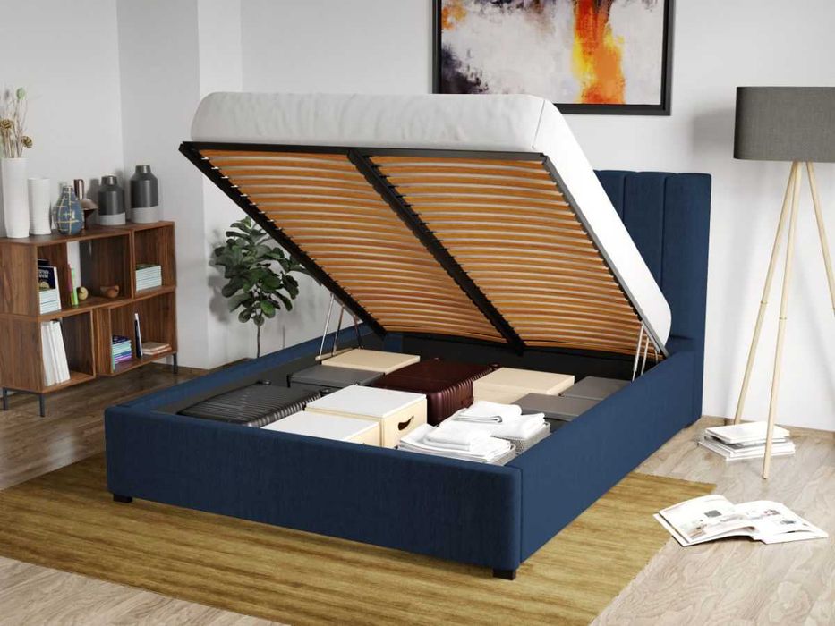 Pat Tapitat pentru saltea 190 Adam Albastru Falcone 80 rabatabil+lada