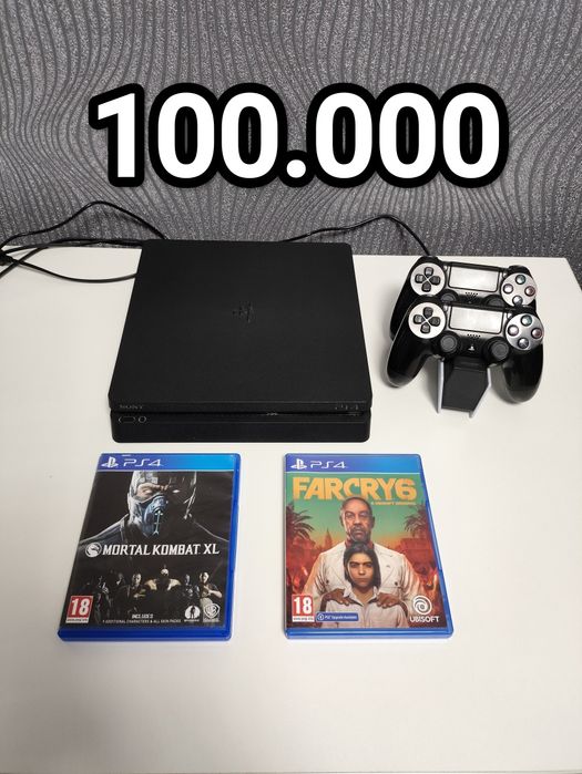 PS4 slim + 2геймпада + зарядная станция + 2 игры