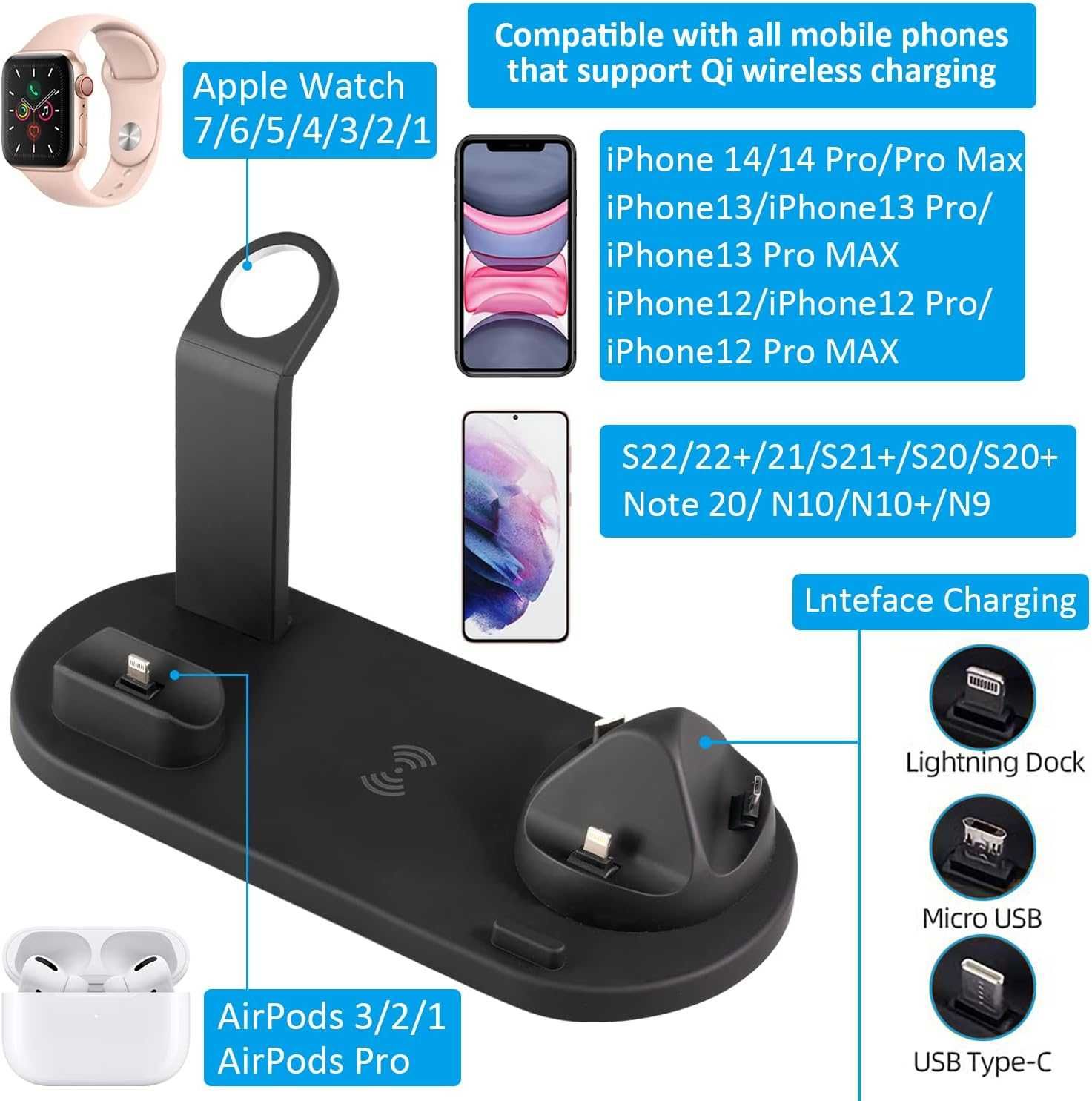 Безжично зарядно устройство BXD-07D за Airpods/iPhone/Apple Watchс,Qi