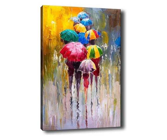 100см! Картина-канава "Шарени чадъри под дъжда"
