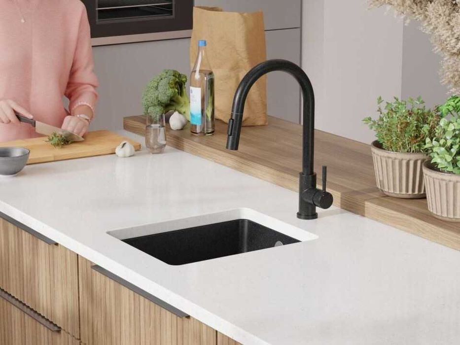 Графитна кухненска мивка за вграждане под плот Венеция 50 XL 460x440 м