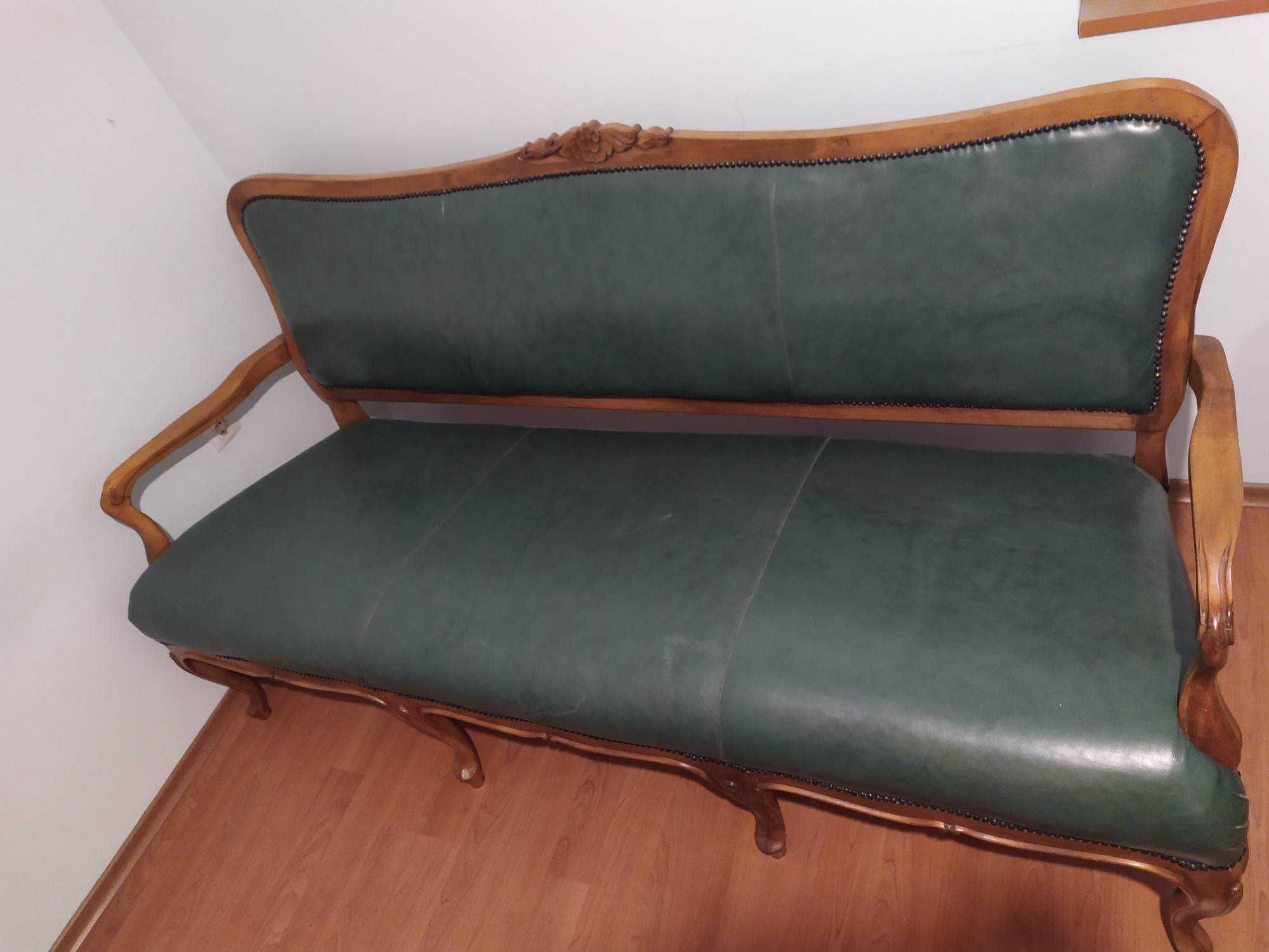 Ретро кожен диван триместен в зелено