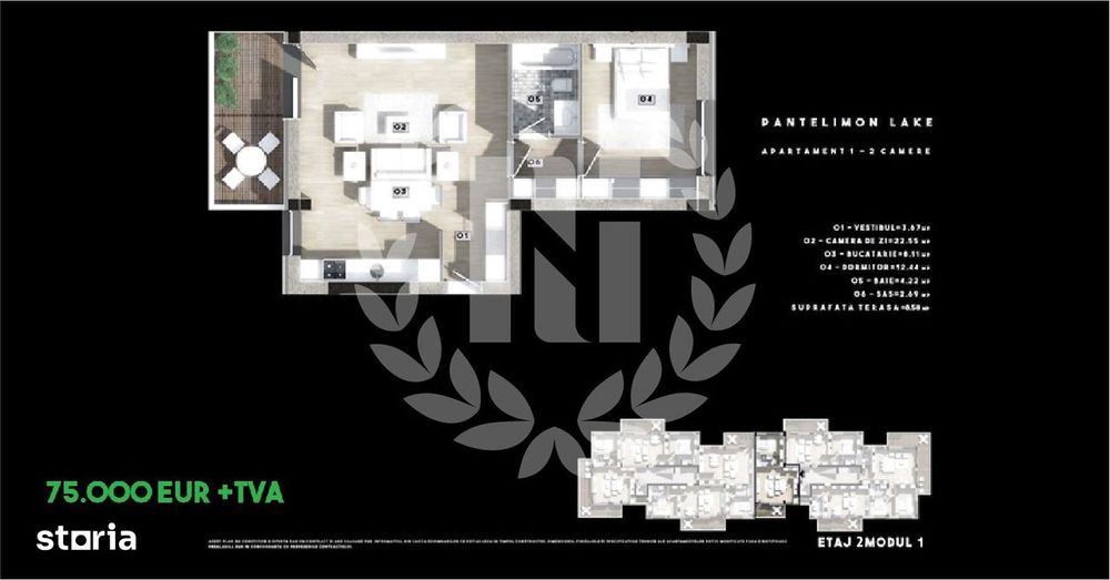 2 Camere Bloc Nou Vedere Lac Terasa 8 Mp