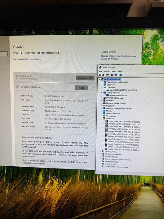 PC HP Z2 G4  i7-8700 16 GB DDR4 ,512 GB SSD Quadro P2000 5GB
