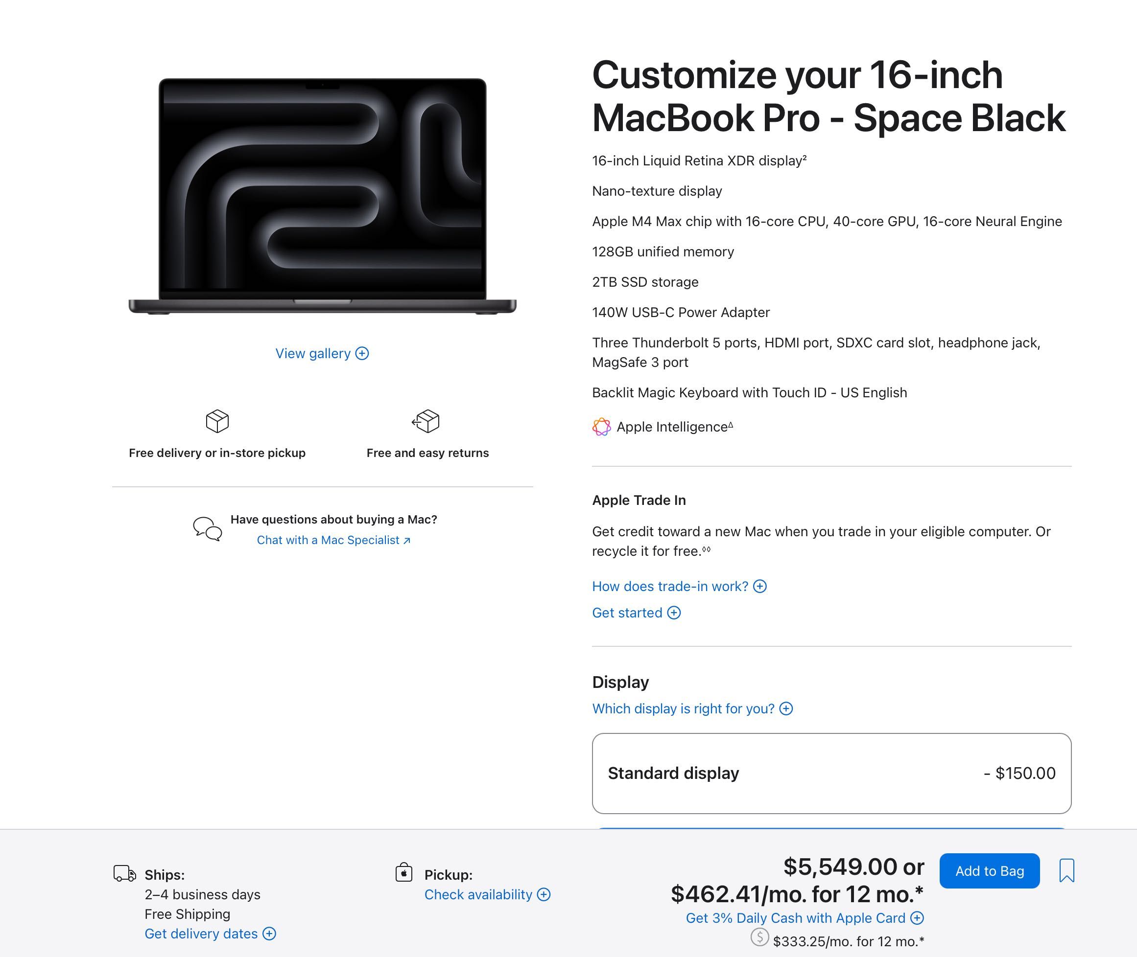 MacBook Pro 16" M4 MAX 128GB RAM 2TB - Sigilat - Garanție 1 an