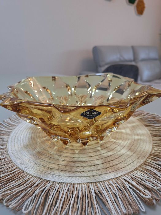 Vand set Cristal Bohemia NOU - vaza si platou 21 cm colectia Zefir