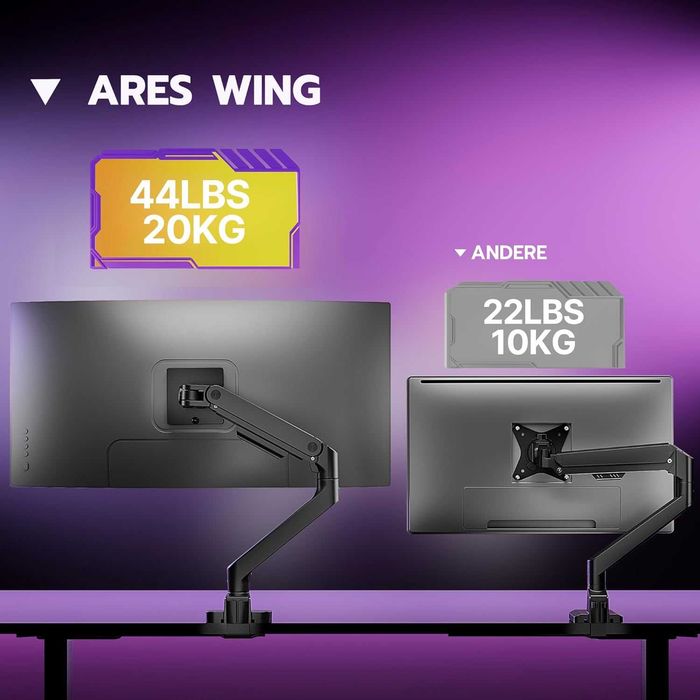 ARES WING Единично рамо за монитор от 17" до 49", черно, до 20 кг