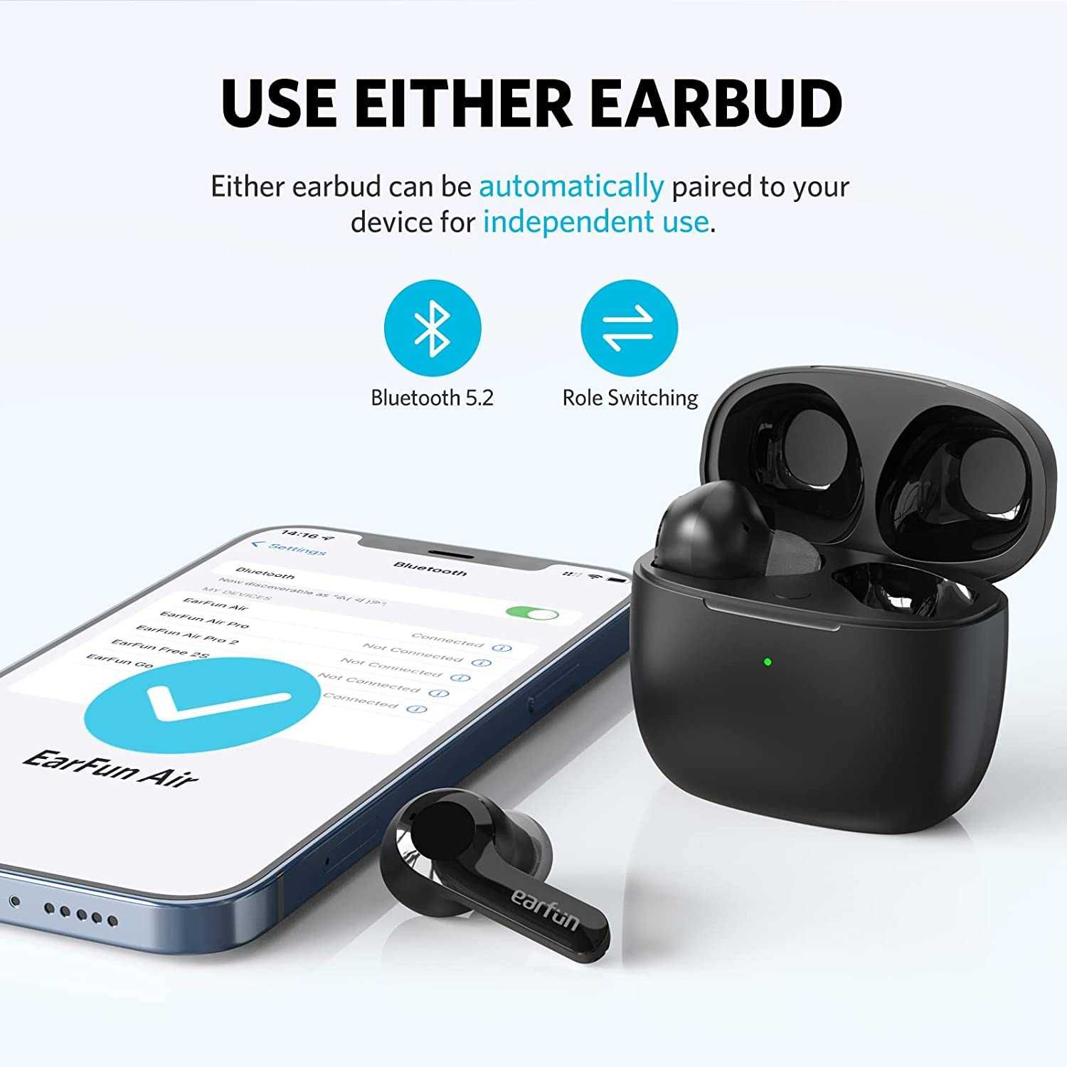 EarFun Air-TWS безжични Bluetooth слушалки,черен цвят