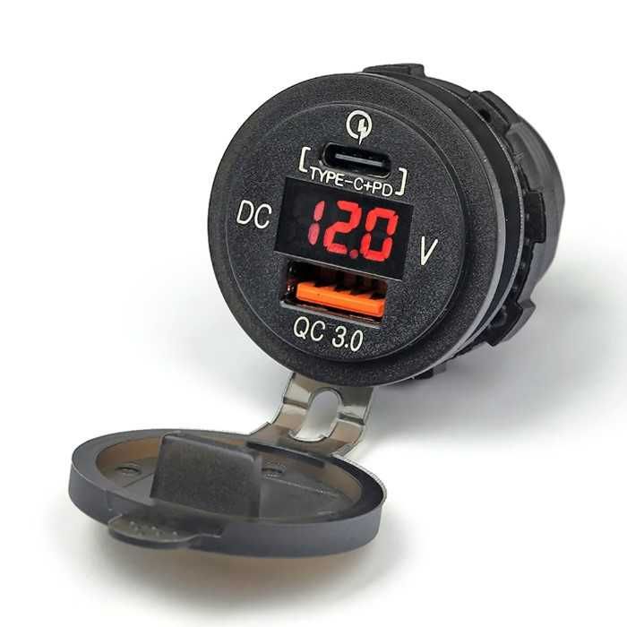 USB адаптер с волтметър Automat, За вграждане, Tipe-C