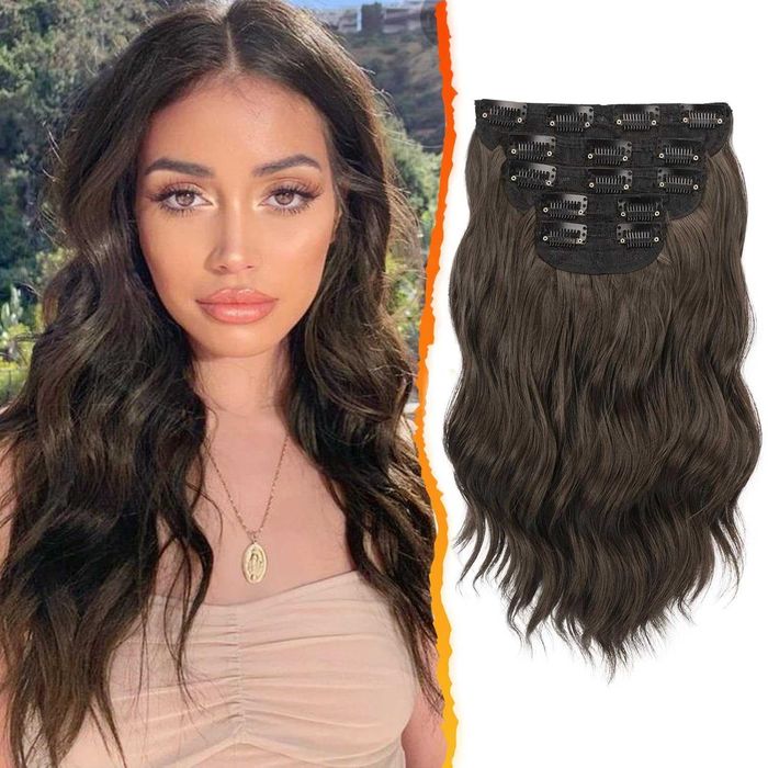 5 броя тъмно кафяви синтетични екстеншъни на вълни 50 см