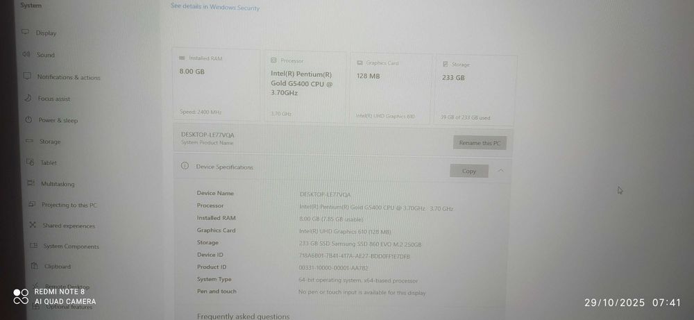Настолен компютър 8 GB RAM, SSD 256 GB Samsung SATA M.2