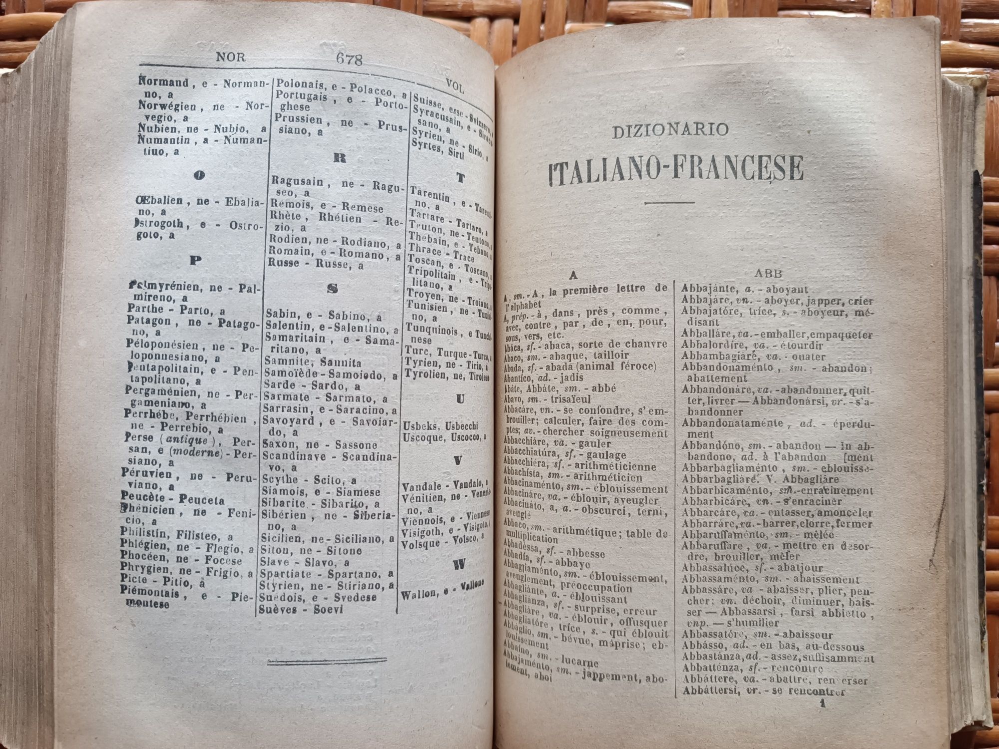 Книга издадена 1888 година речник Френски Италиански