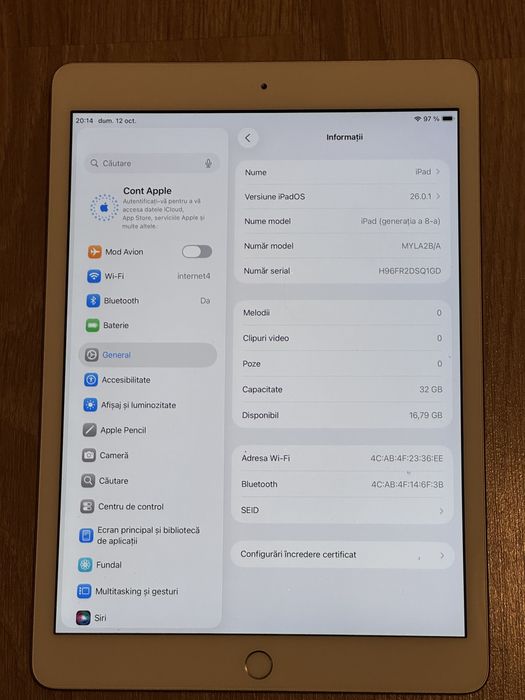 Apple iPad 10.2 gen.8 2020 iOS 26 cu BYPASS, citeste descrierea!