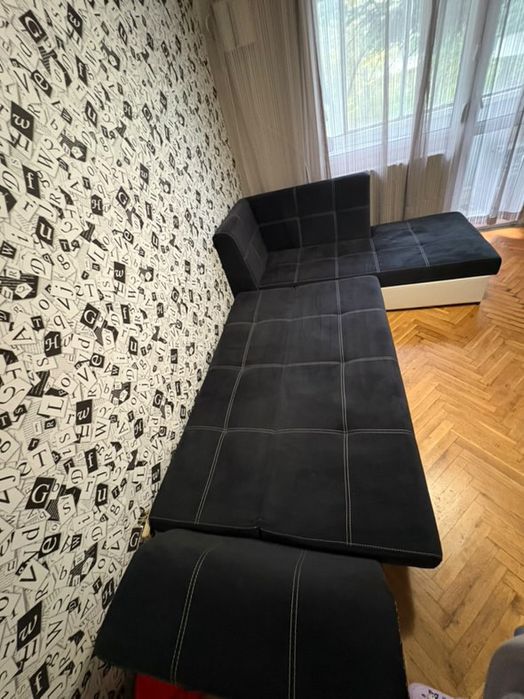 Разтегателен ъглов диван-черен велур