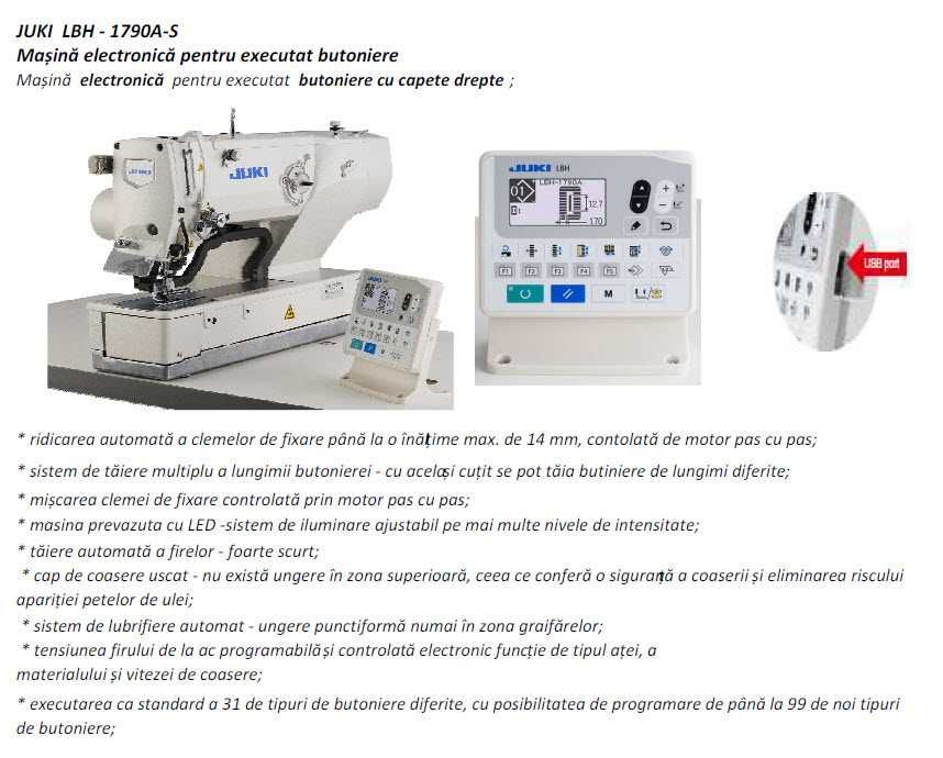 Mașină electronică pentru executat butoniere - JUKI LBH - 1790AN-S