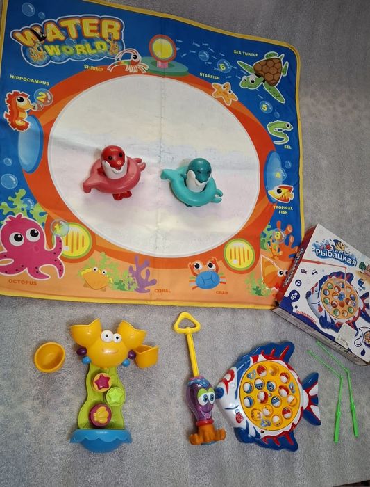 Акваковрик для рисования, игрушки для купания и игра "рыбалка"